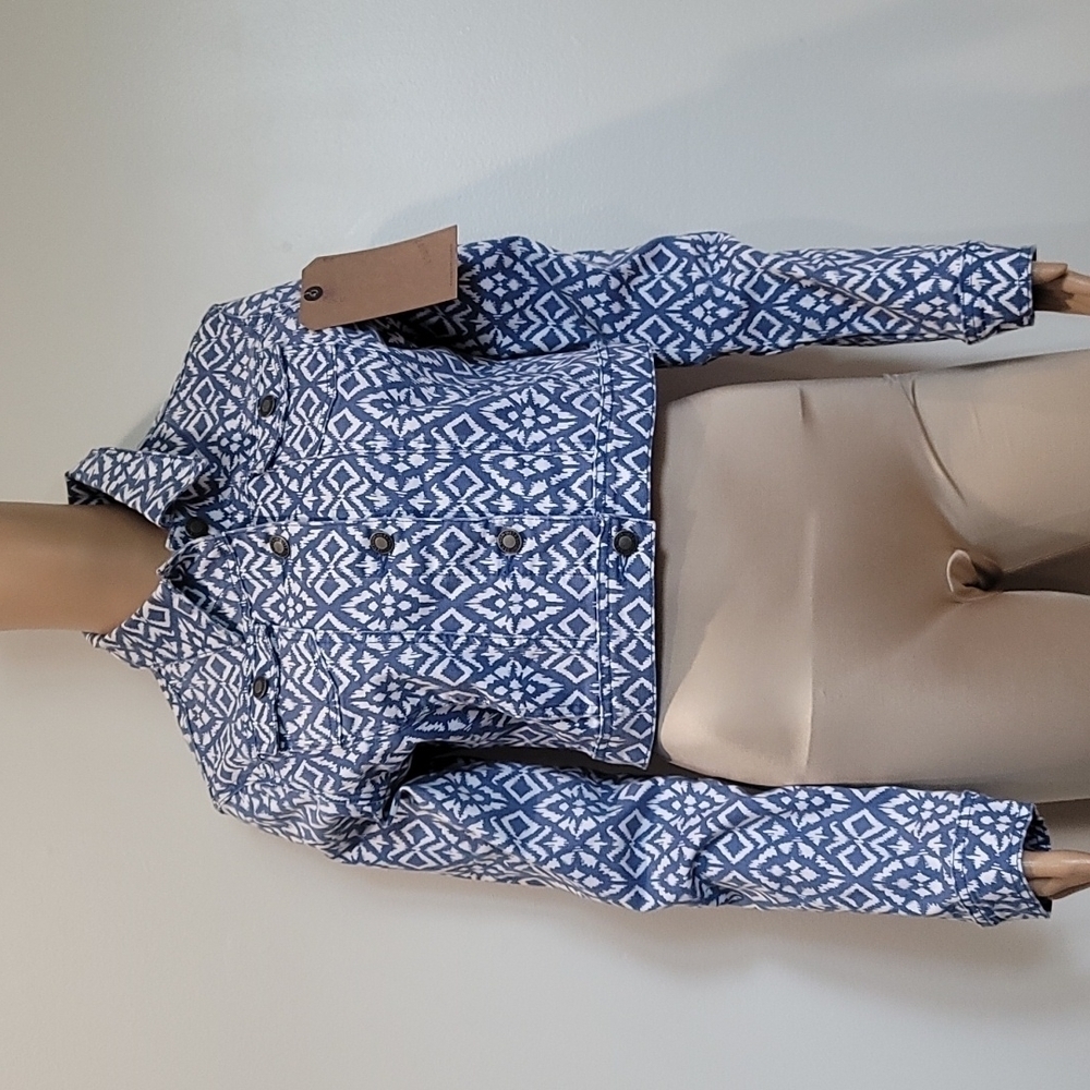 STETSON Women’s Blue White Western Aztec Short Jacket medium